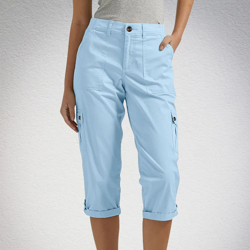 🔥Last Day 80% OFF🔥Multi-Pocket Solid Color Casual Cargo Capri Pants