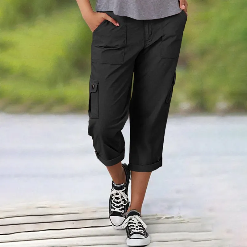 🔥Last Day 80% OFF🔥Multi-Pocket Solid Color Casual Cargo Capri Pants