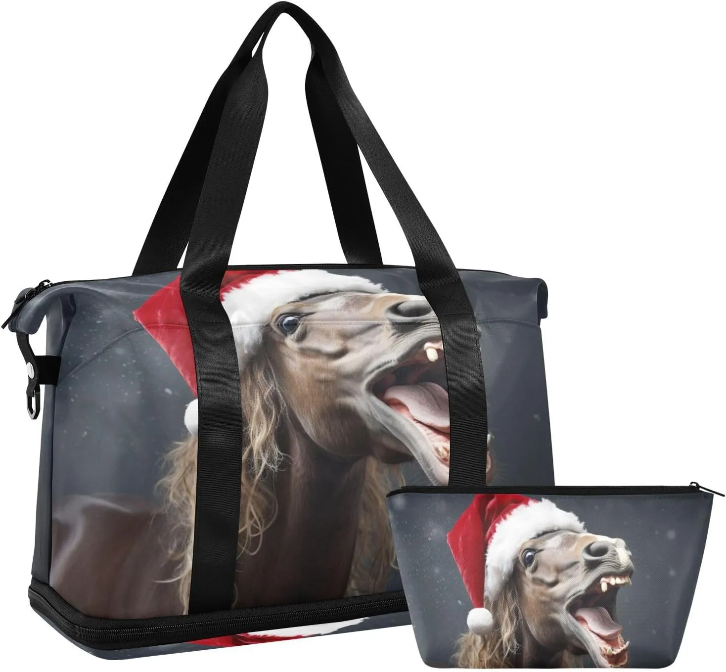 Laughing Horse Duffel Bag Lightweight Carry On Gym Bags for Travel and Weekends, Versatile Overnight Bag with Shoe Compartment