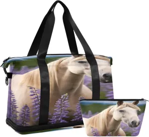 Lavender Horse Duffel Bag Lightweight Carry On Gym Bags for Travel and Weekends, Versatile Overnight Bag with Shoe Compartment