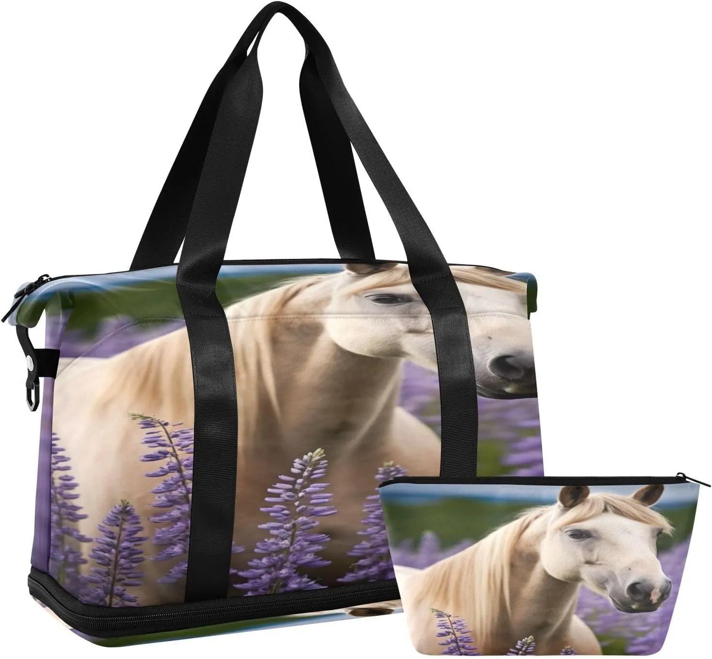 Lavender Horse Duffel Bag Lightweight Carry On Gym Bags for Travel and Weekends, Versatile Overnight Bag with Shoe Compartment