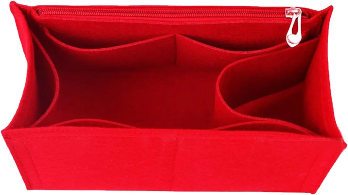 Lckaey Purse Insert For ONTHEGO PM MM GM Wallet Tote - Felt Organizer - With Zipper Pocket 1081red -M