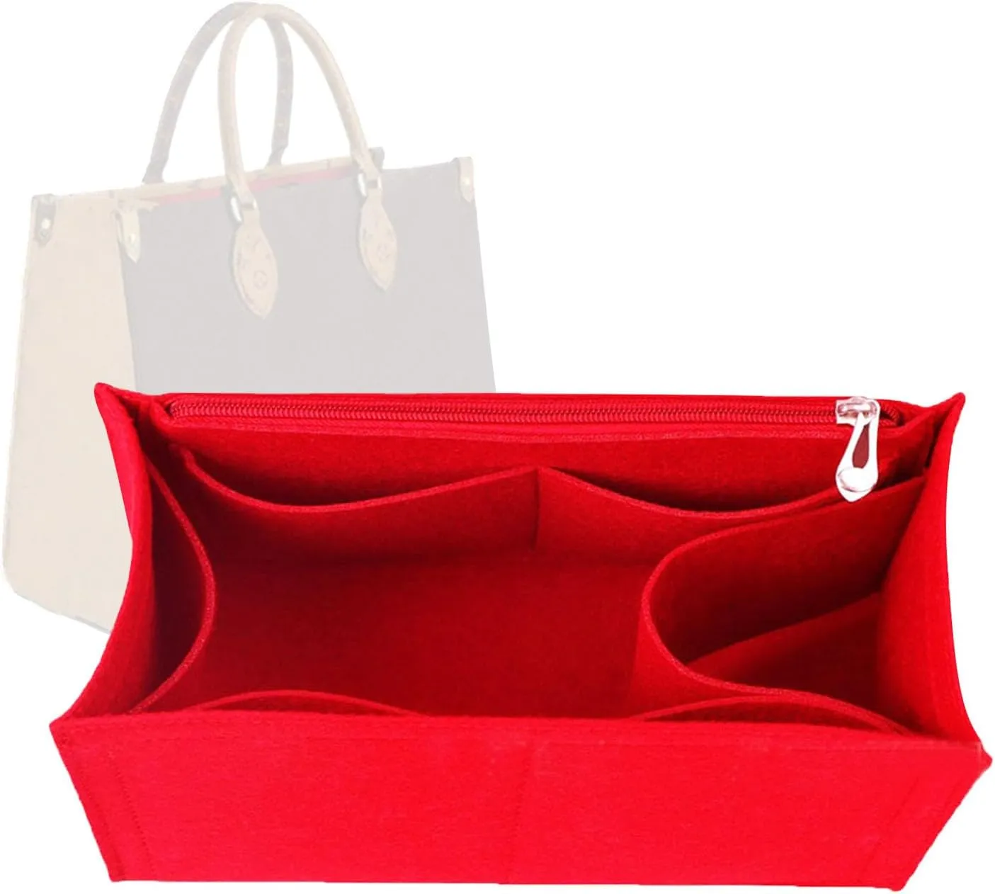Lckaey Purse Insert For ONTHEGO PM MM GM Wallet Tote - Felt Organizer - With Zipper Pocket 1081red -M