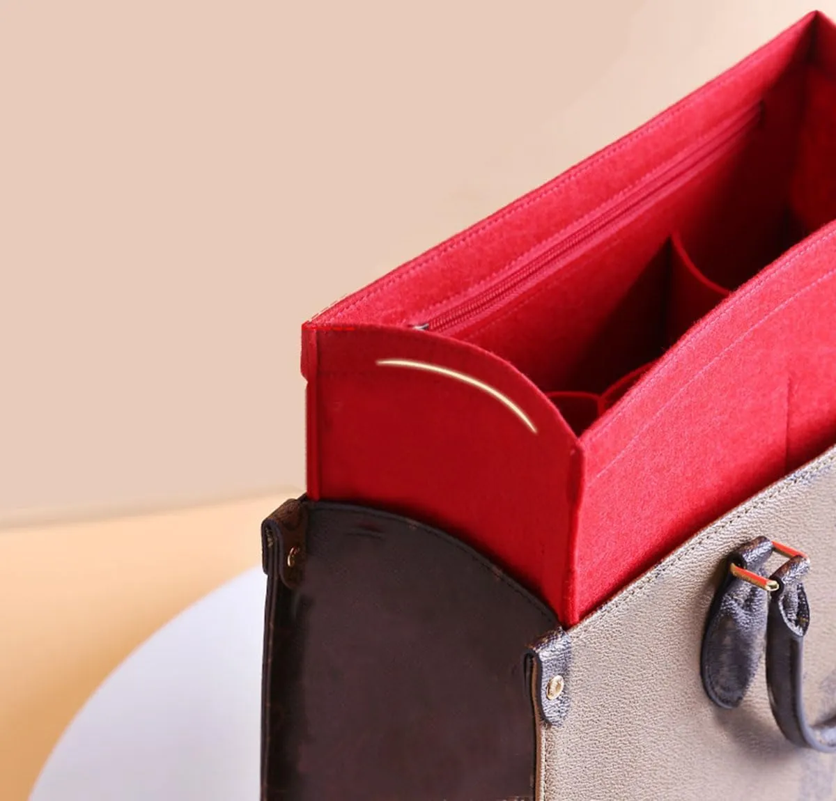 Lckaey Purse Insert For ONTHEGO PM MM GM Wallet Tote - Felt Organizer - With Zipper Pocket 1081red -M