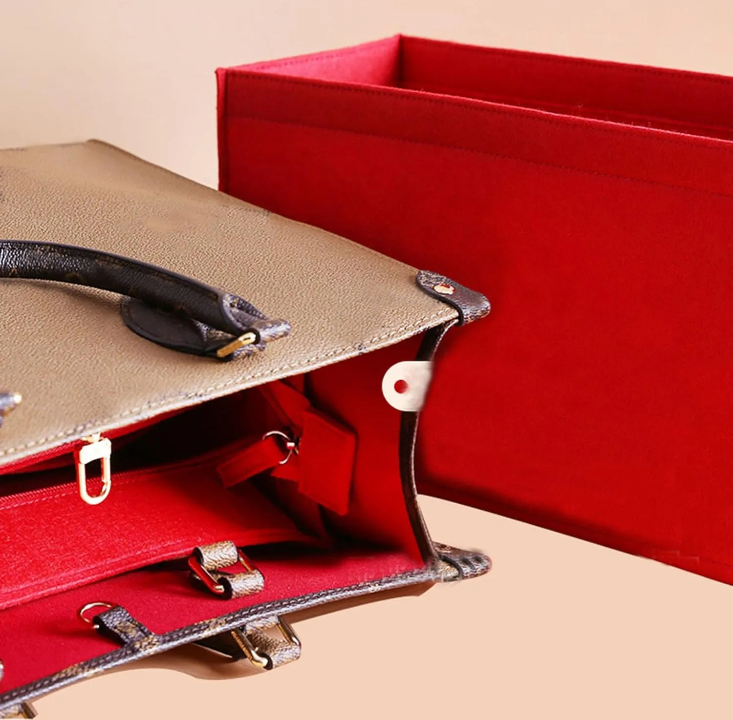 Lckaey Purse Insert For ONTHEGO PM MM GM Wallet Tote - Felt Organizer - With Zipper Pocket 1081red -M