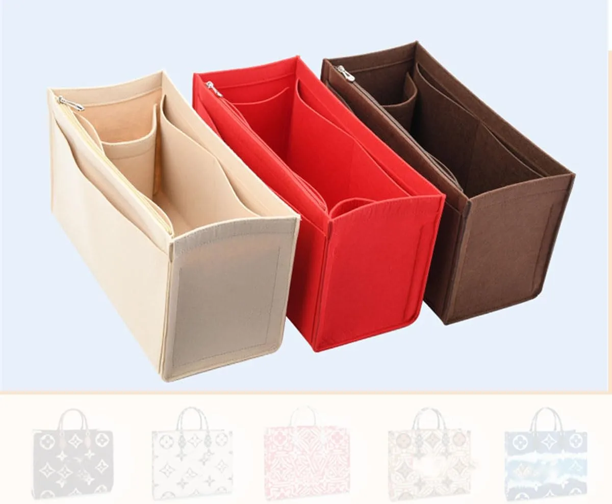 Lckaey Purse Insert For ONTHEGO PM MM GM Wallet Tote - Felt Organizer - With Zipper Pocket 1081red -M