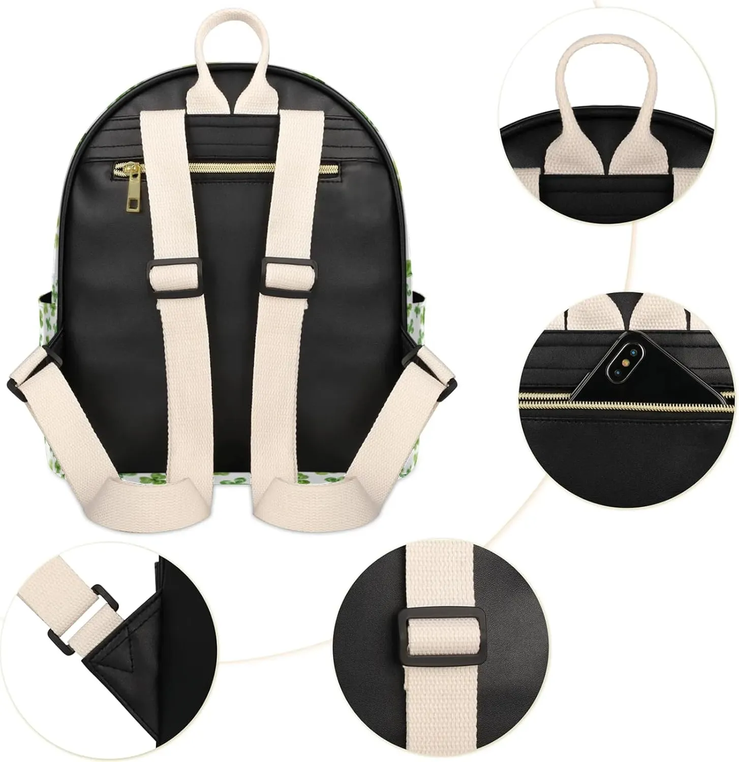 Leather Backpack Purse for Women,Personalized with Names Back Pack Purses Mini Backpacks Women's Shoulder Bags,Custom Fashion Diaper Bag for Work Travel Sport Concert Events Stylish Daypack,Clover
