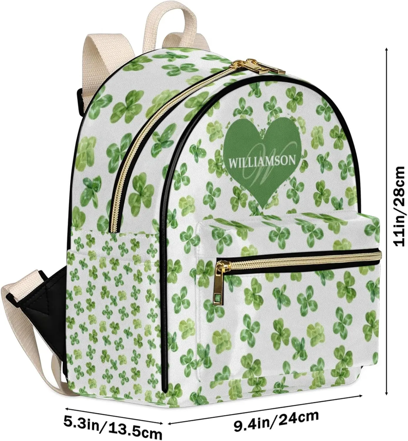 Leather Backpack Purse for Women,Personalized with Names Back Pack Purses Mini Backpacks Women's Shoulder Bags,Custom Fashion Diaper Bag for Work Travel Sport Concert Events Stylish Daypack,Clover