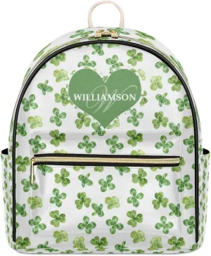 Leather Backpack Purse for Women,Personalized with Names Back Pack Purses Mini Backpacks Women's Shoulder Bags,Custom Fashion Diaper Bag for Work Travel Sport Concert Events Stylish Daypack,Clover