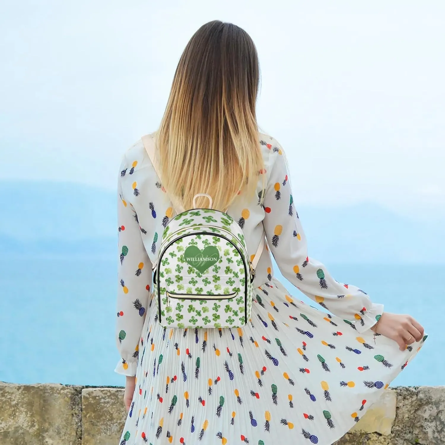 Leather Backpack Purse for Women,Personalized with Names Back Pack Purses Mini Backpacks Women's Shoulder Bags,Custom Fashion Diaper Bag for Work Travel Sport Concert Events Stylish Daypack,Clover