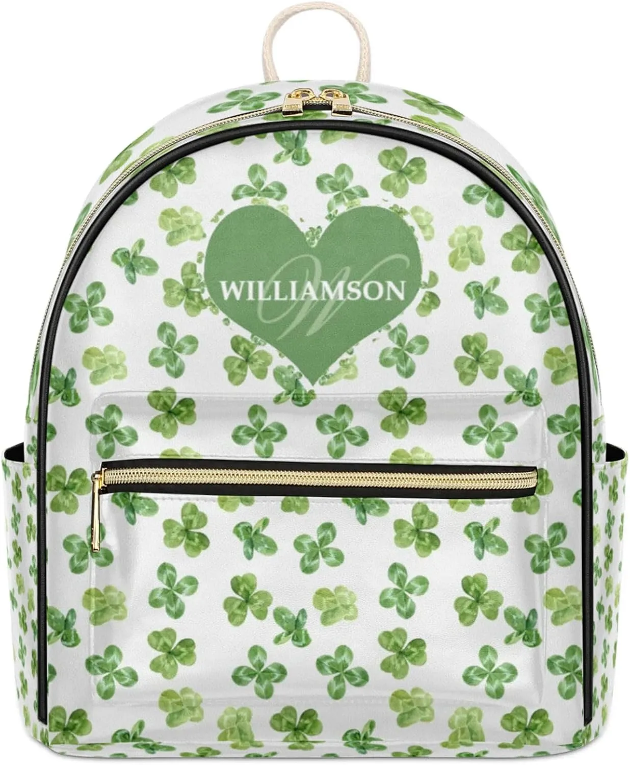 Leather Backpack Purse for Women,Personalized with Names Back Pack Purses Mini Backpacks Women's Shoulder Bags,Custom Fashion Diaper Bag for Work Travel Sport Concert Events Stylish Daypack,Clover