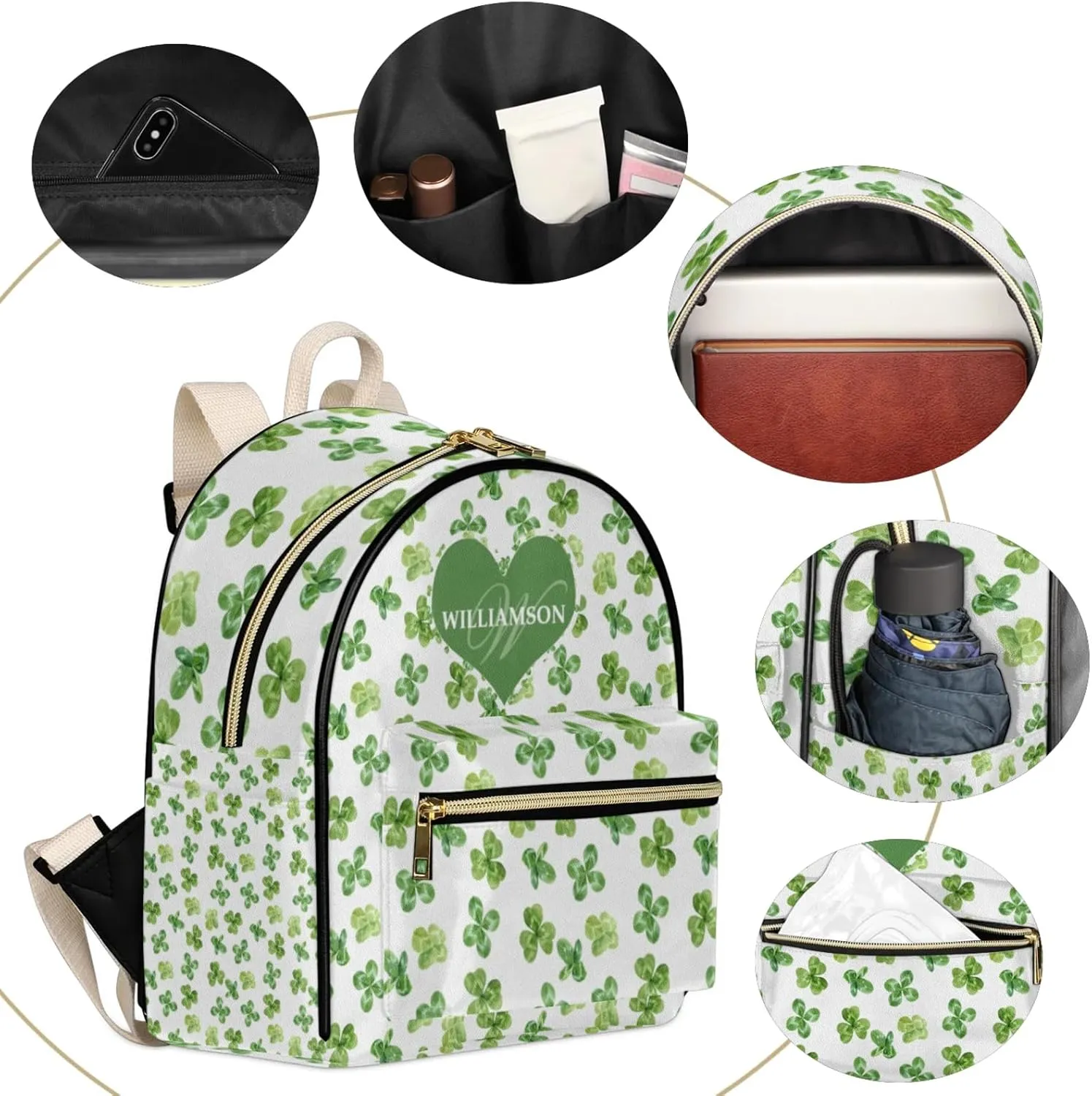 Leather Backpack Purse for Women,Personalized with Names Back Pack Purses Mini Backpacks Women's Shoulder Bags,Custom Fashion Diaper Bag for Work Travel Sport Concert Events Stylish Daypack,Clover