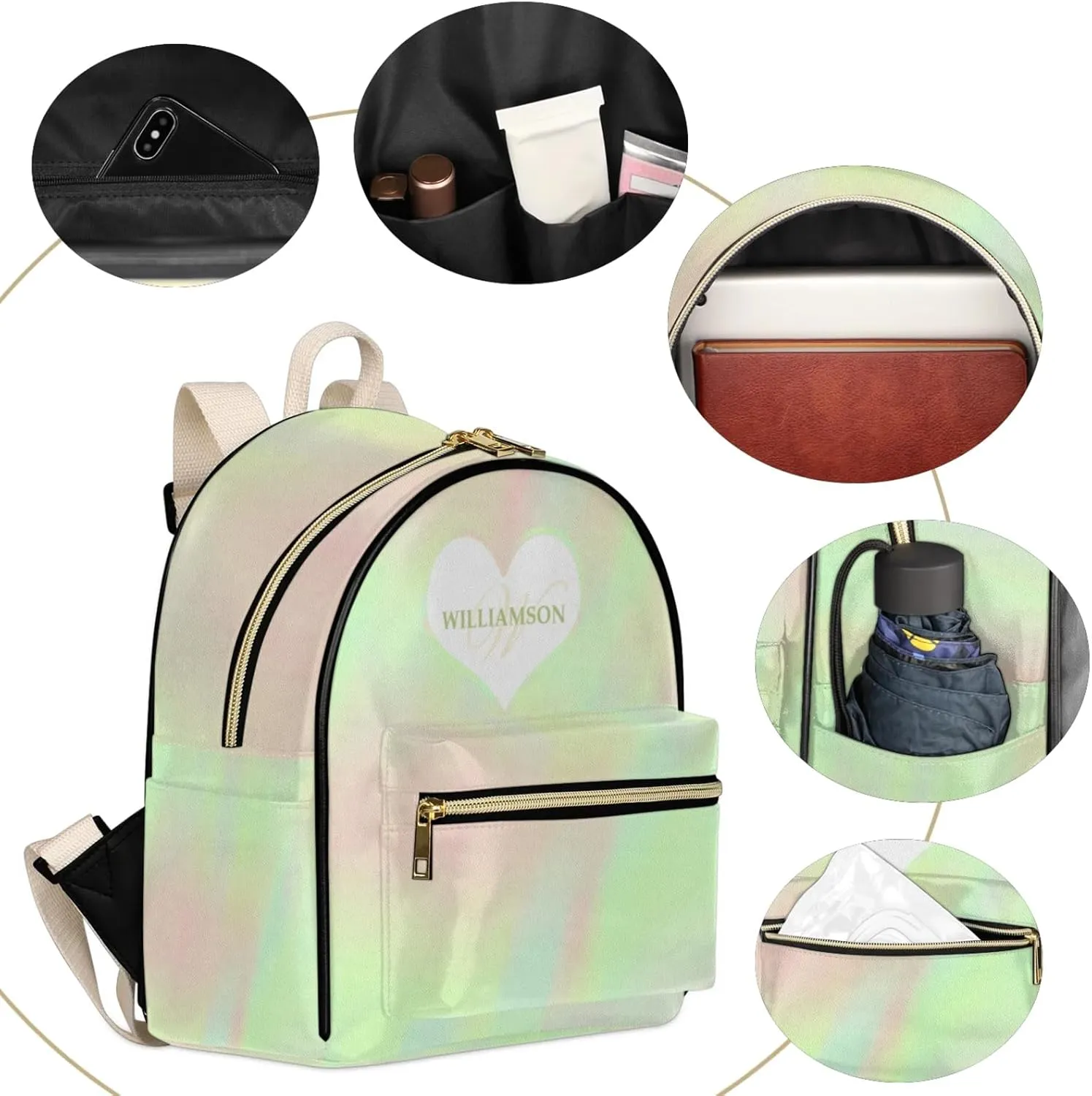 Leather Backpack Purse for Women,Personalized with Names Back Pack Purses Mini Backpacks Women's Shoulder Bags,Custom Fashion Diaper Bag for Work Travel Sport Concert Events Stylish Daypack,Green