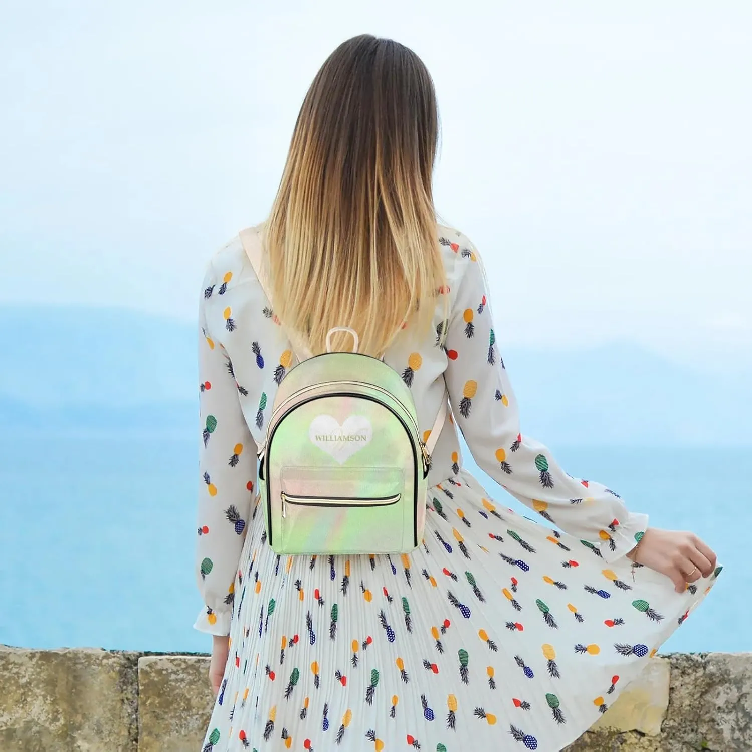Leather Backpack Purse for Women,Personalized with Names Back Pack Purses Mini Backpacks Women's Shoulder Bags,Custom Fashion Diaper Bag for Work Travel Sport Concert Events Stylish Daypack,Green