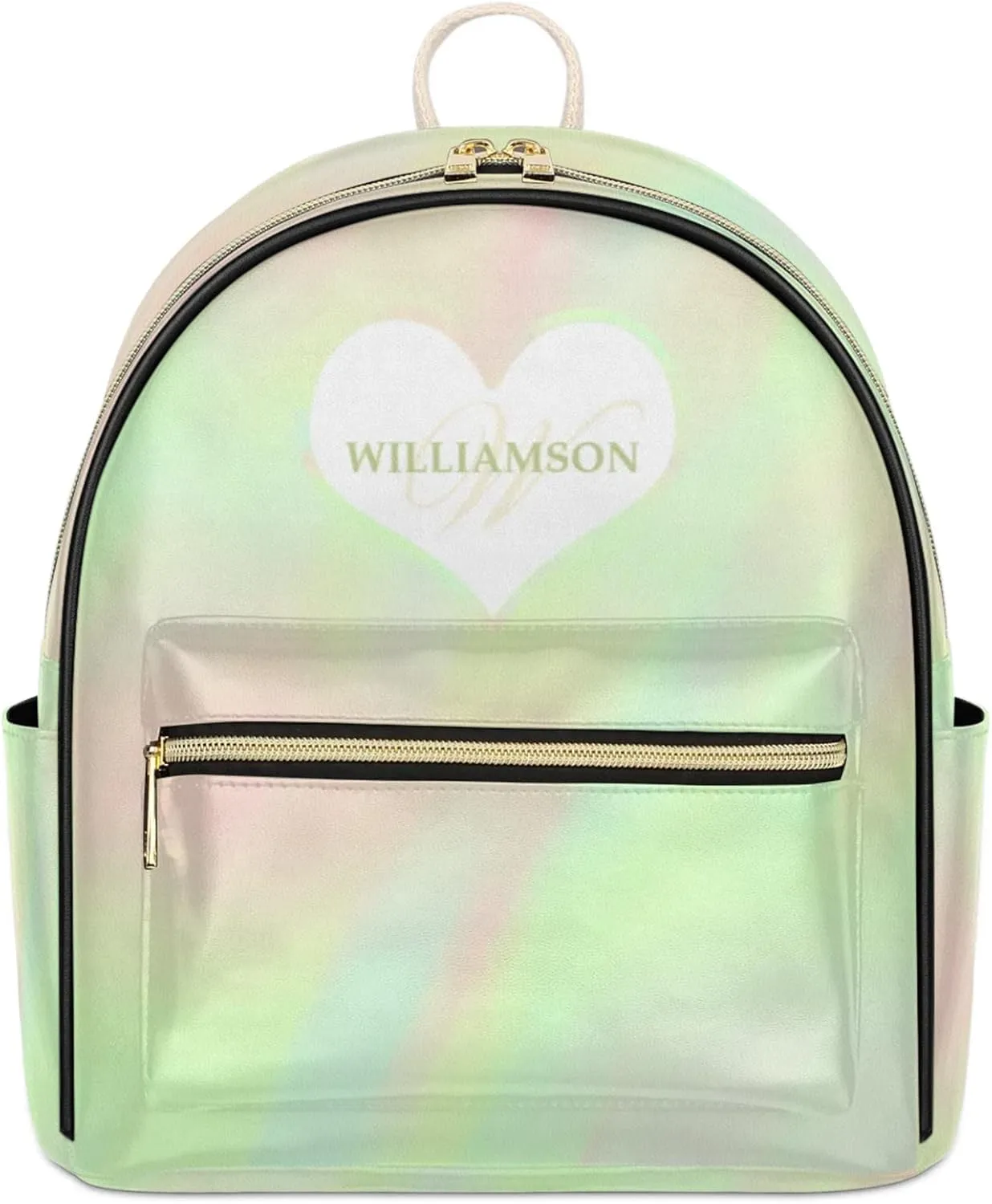 Leather Backpack Purse for Women,Personalized with Names Back Pack Purses Mini Backpacks Women's Shoulder Bags,Custom Fashion Diaper Bag for Work Travel Sport Concert Events Stylish Daypack,Green