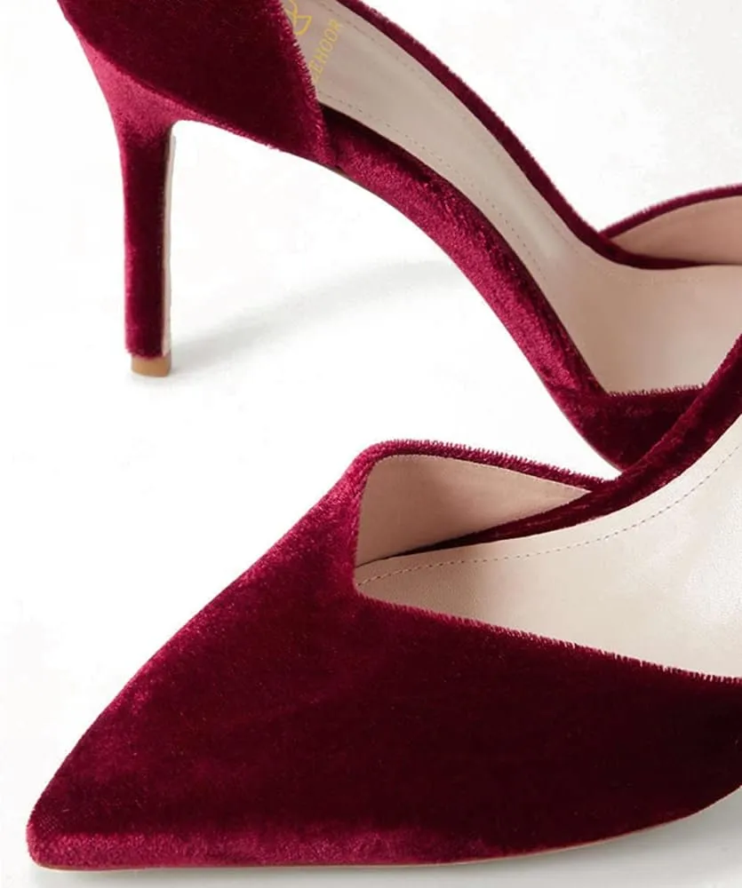 LEHOOR Women Sexy High Heels Pumps Ankle Strap Pointed Toe Dress Shoes D'orsay 3" Stiletto Heels Velvet Sandals Closed Pointy toe Cutout Buckle Wedding Party Shoe Ladies Fashion Spring 4-11 M US