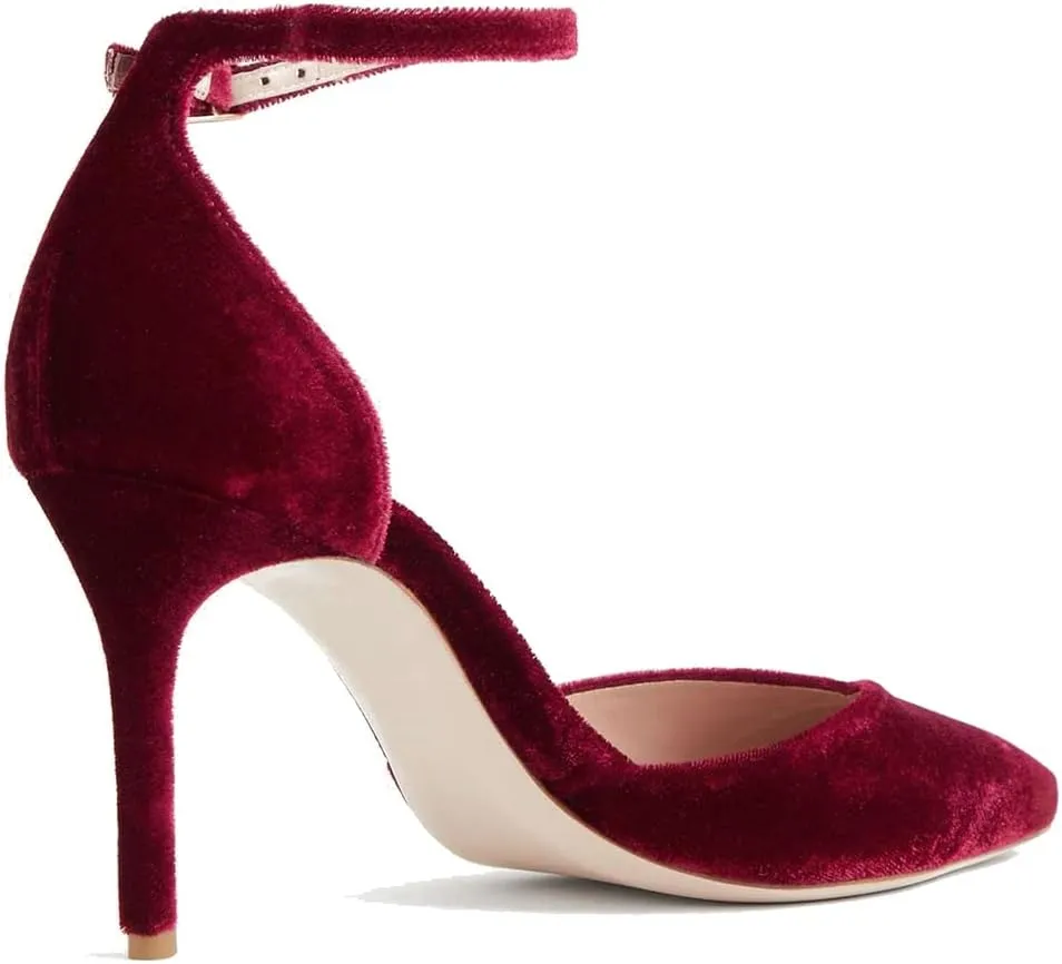 LEHOOR Women Sexy High Heels Pumps Ankle Strap Pointed Toe Dress Shoes D'orsay 3" Stiletto Heels Velvet Sandals Closed Pointy toe Cutout Buckle Wedding Party Shoe Ladies Fashion Spring 4-11 M US
