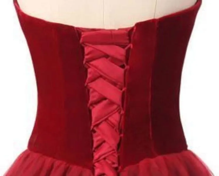 Lemai V Neck Velvet and Tulle Long Ball Gown Corset Formal Evening Prom Dresses