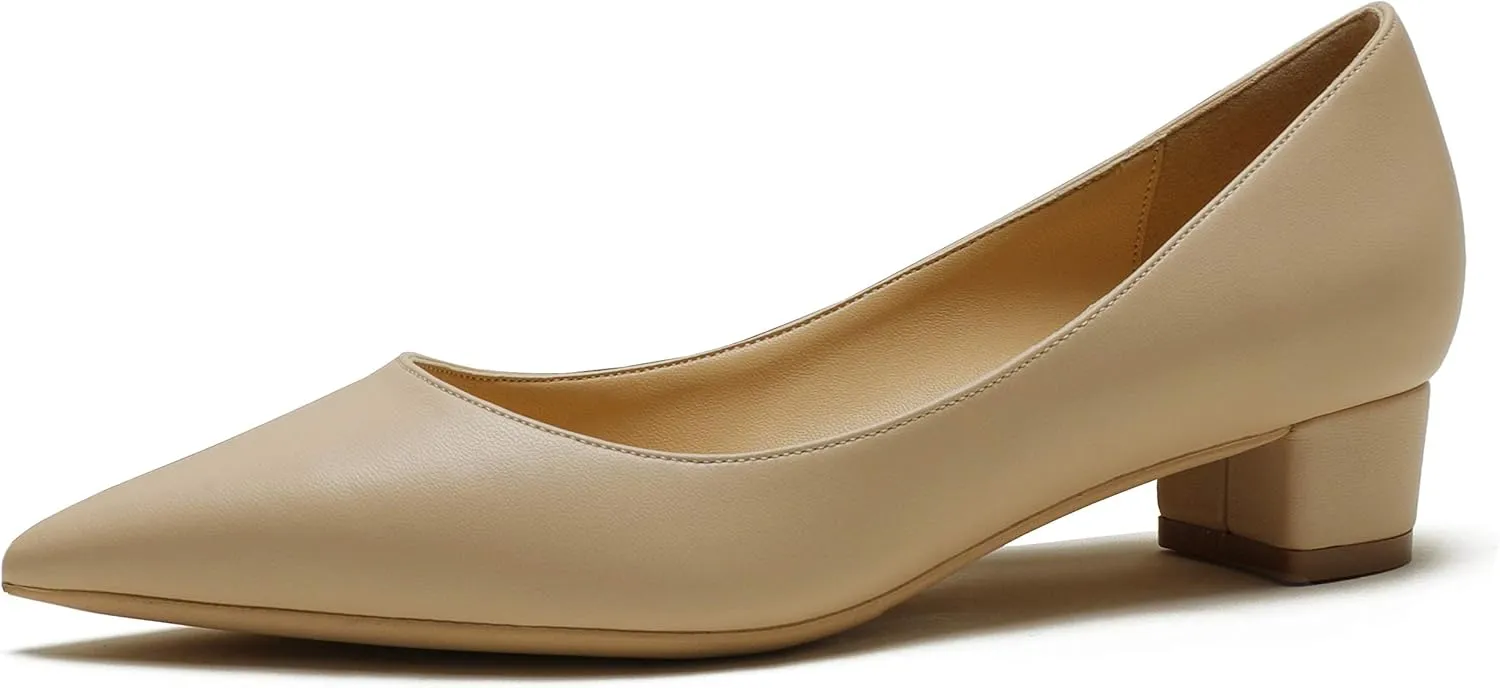 LEMUTISME Women's Classic Pointed Toe 1 Inches Comfort Slip On Low Chunky Heel Dress Pumps Shoes for Office