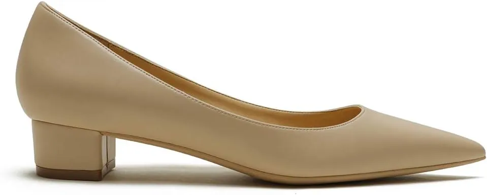 LEMUTISME Women's Classic Pointed Toe 1 Inches Comfort Slip On Low Chunky Heel Dress Pumps Shoes for Office