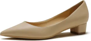 LEMUTISME Women's Classic Pointed Toe 1 Inches Comfort Slip On Low Chunky Heel Dress Pumps Shoes for Office