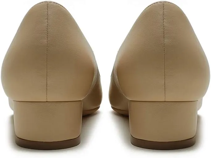 LEMUTISME Women's Classic Pointed Toe 1 Inches Comfort Slip On Low Chunky Heel Dress Pumps Shoes for Office