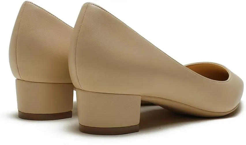 LEMUTISME Women's Classic Pointed Toe 1 Inches Comfort Slip On Low Chunky Heel Dress Pumps Shoes for Office