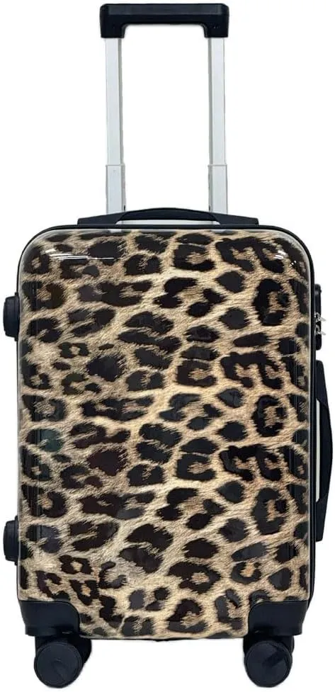 Leopard Print Luggage 2-Piece Set (14" 20") - Hardside Carry-On & Checked Spinner Suitcases, TSA-Approved, Lightweight Expandable Hard Shell, Smooth 360° Wheels for Air Travel
