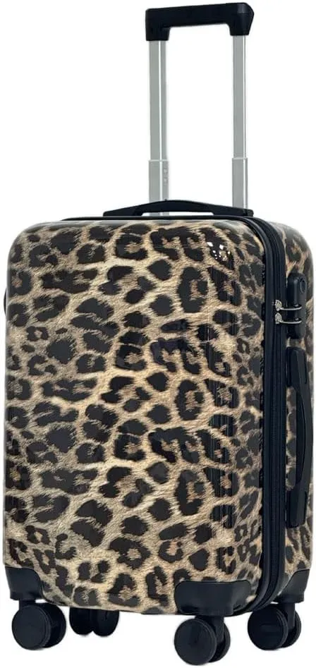 Leopard Print Luggage 2-Piece Set (14" 20") - Hardside Carry-On & Checked Spinner Suitcases, TSA-Approved, Lightweight Expandable Hard Shell, Smooth 360° Wheels for Air Travel