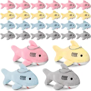 Leyndo 32 Pcs Shark Party Favors Shark Plush Keychain Small Stuffed Toys 4.33 Inches Mini Soft Ocean Animal Toys Prizes for Boys Girls School Bags (Pink, Blue, Gray, Yellow)