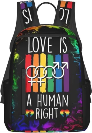 LGBT Rainbow Gay Pride Flag Love Is a Human Right Travel Laptop Backpack Casual Backpacks Double Shoulder Daypack Notebook Rucksack Work Bags Sports Bag for Hiking Camping Beach