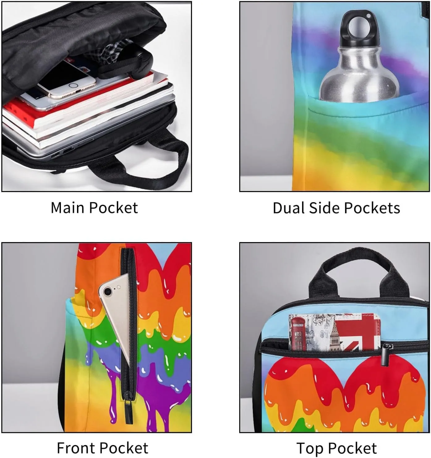 LGBT Rainbow Gay Pride Graffiti Love Heart Travel Laptop Backpack Casual Backpacks Double Shoulder Daypack Notebook Rucksack Work Bags Sports Bag for Gym Hiking Camping Beach