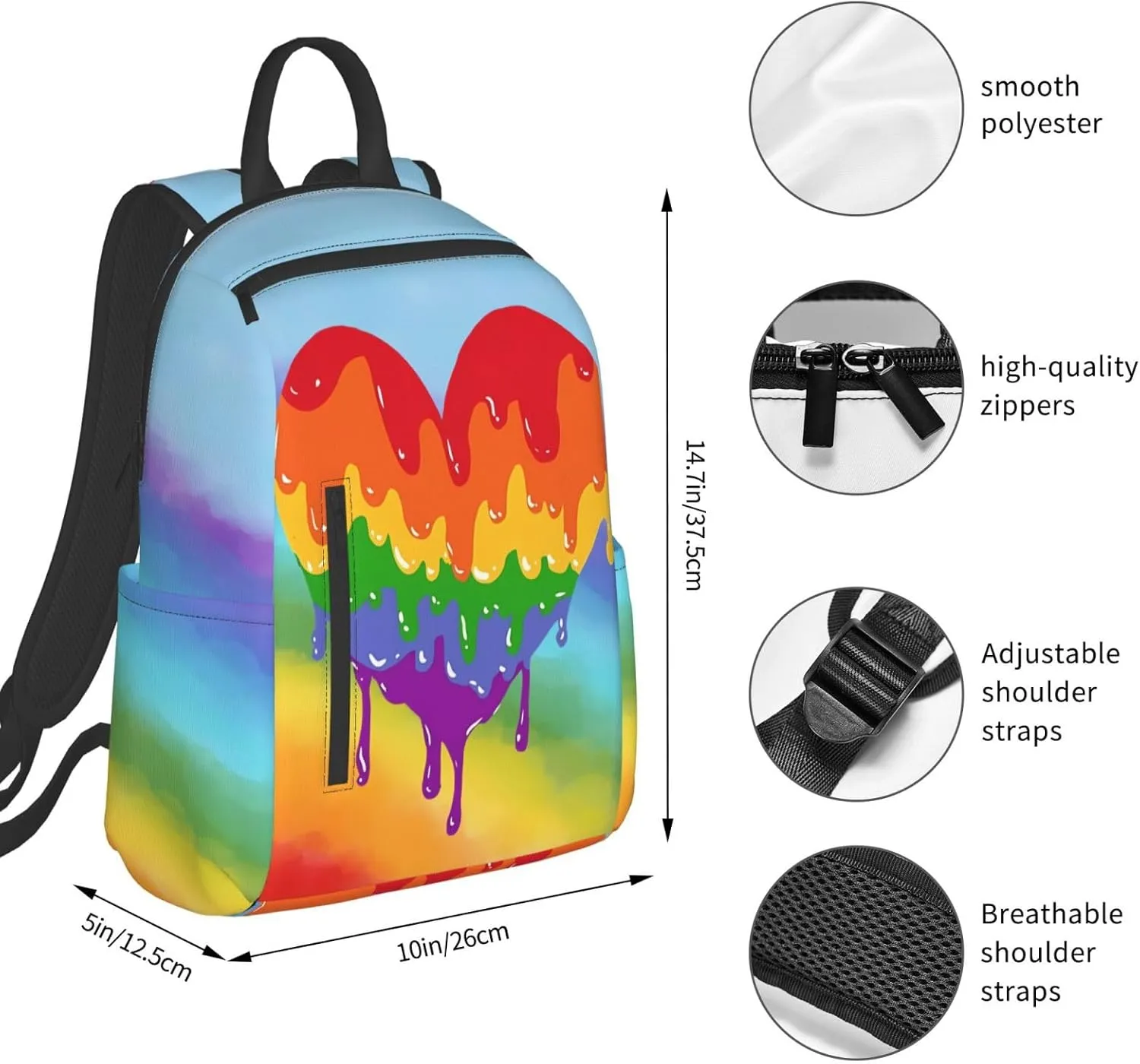 LGBT Rainbow Gay Pride Graffiti Love Heart Travel Laptop Backpack Casual Backpacks Double Shoulder Daypack Notebook Rucksack Work Bags Sports Bag for Gym Hiking Camping Beach