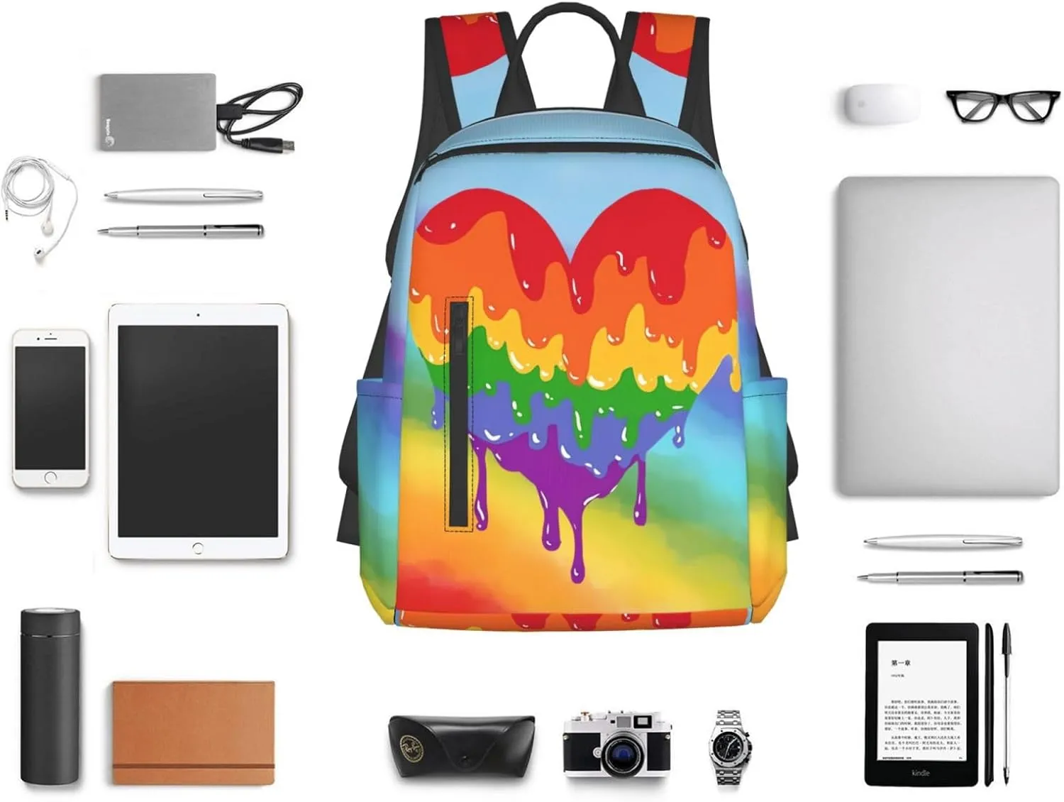LGBT Rainbow Gay Pride Graffiti Love Heart Travel Laptop Backpack Casual Backpacks Double Shoulder Daypack Notebook Rucksack Work Bags Sports Bag for Gym Hiking Camping Beach