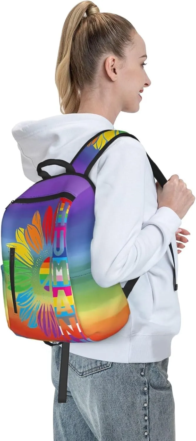 LGBT Rainbow Gay Pride Human Sunflower Travel Laptop Backpack Casual Backpacks Double Shoulder Daypack Notebook Rucksack Work Bags Sports Bag for Gym Hiking Camping Beach