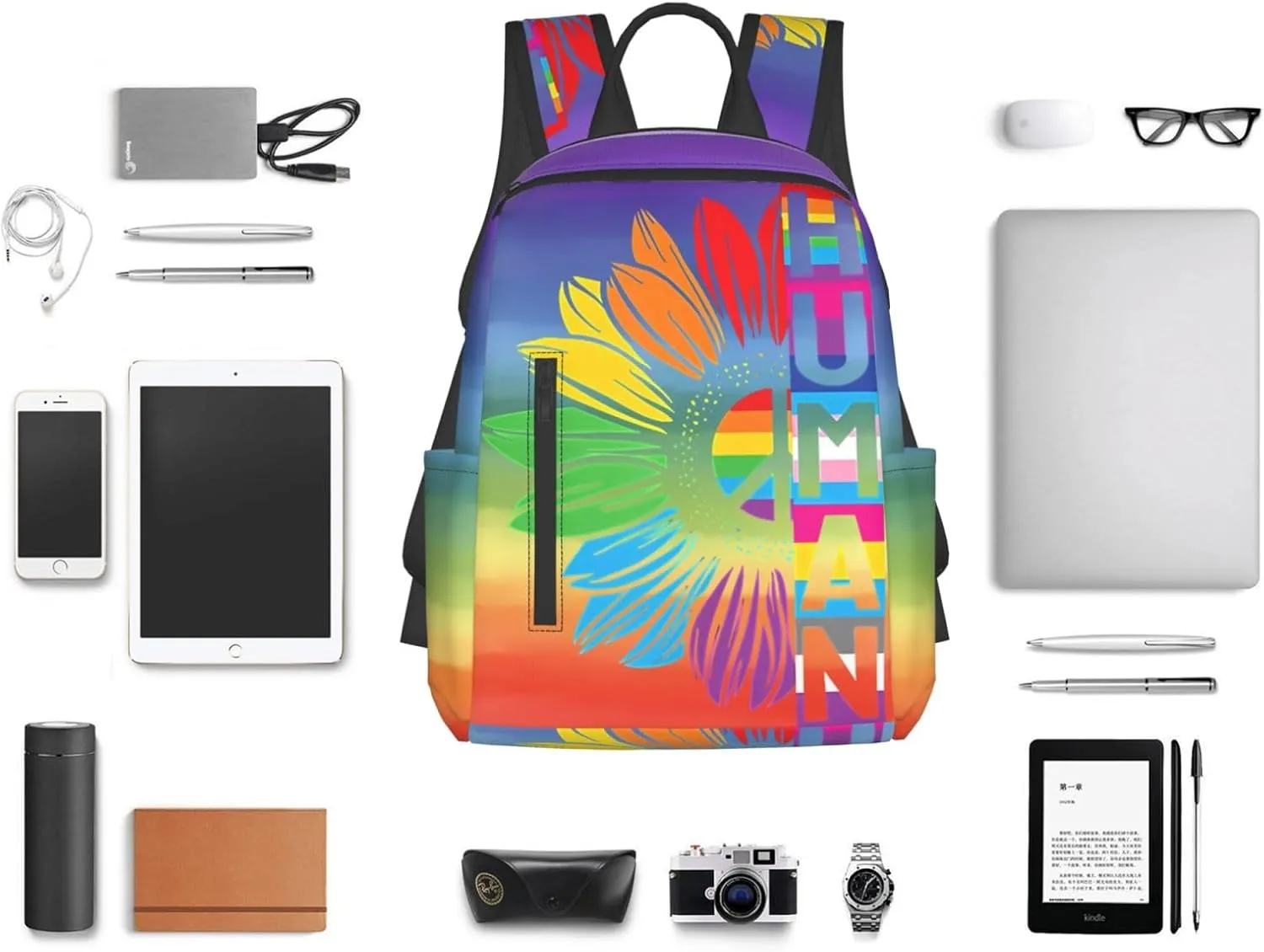 LGBT Rainbow Gay Pride Human Sunflower Travel Laptop Backpack Casual Backpacks Double Shoulder Daypack Notebook Rucksack Work Bags Sports Bag for Gym Hiking Camping Beach