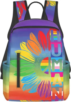 LGBT Rainbow Gay Pride Human Sunflower Travel Laptop Backpack Casual Backpacks Double Shoulder Daypack Notebook Rucksack Work Bags Sports Bag for Gym Hiking Camping Beach