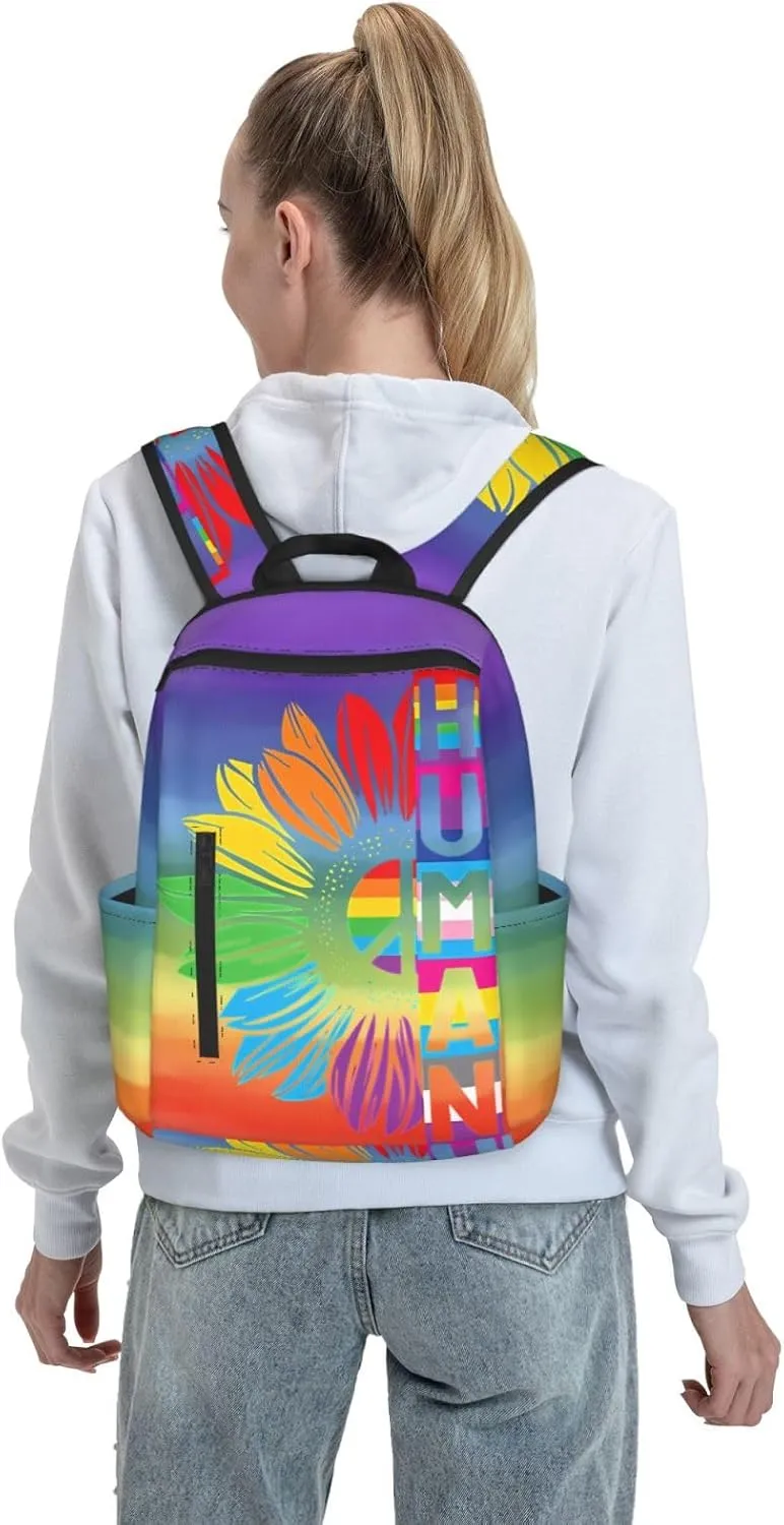 LGBT Rainbow Gay Pride Human Sunflower Travel Laptop Backpack Casual Backpacks Double Shoulder Daypack Notebook Rucksack Work Bags Sports Bag for Gym Hiking Camping Beach