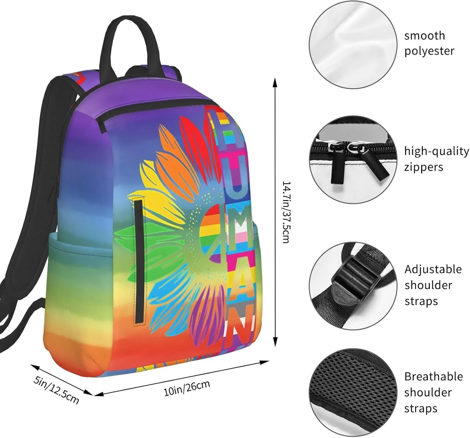 LGBT Rainbow Gay Pride Human Sunflower Travel Laptop Backpack Casual Backpacks Double Shoulder Daypack Notebook Rucksack Work Bags Sports Bag for Gym Hiking Camping Beach