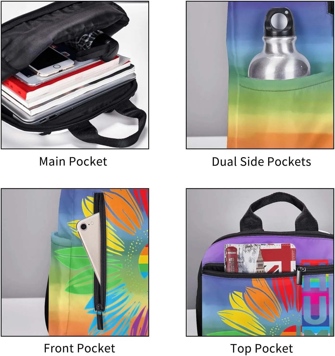 LGBT Rainbow Gay Pride Human Sunflower Travel Laptop Backpack Casual Backpacks Double Shoulder Daypack Notebook Rucksack Work Bags Sports Bag for Gym Hiking Camping Beach