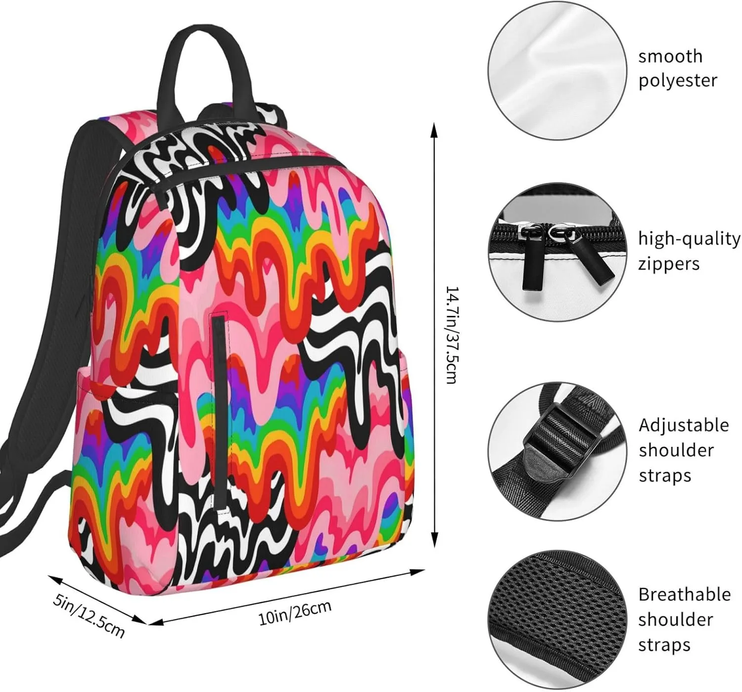 LGBT Rainbow Pride Gay Colorful Graffiti Travel Laptop Backpack Casual Backpacks Double Shoulder Daypack Notebook Rucksack Work Bags Sports Bag for Hiking Camping Beach