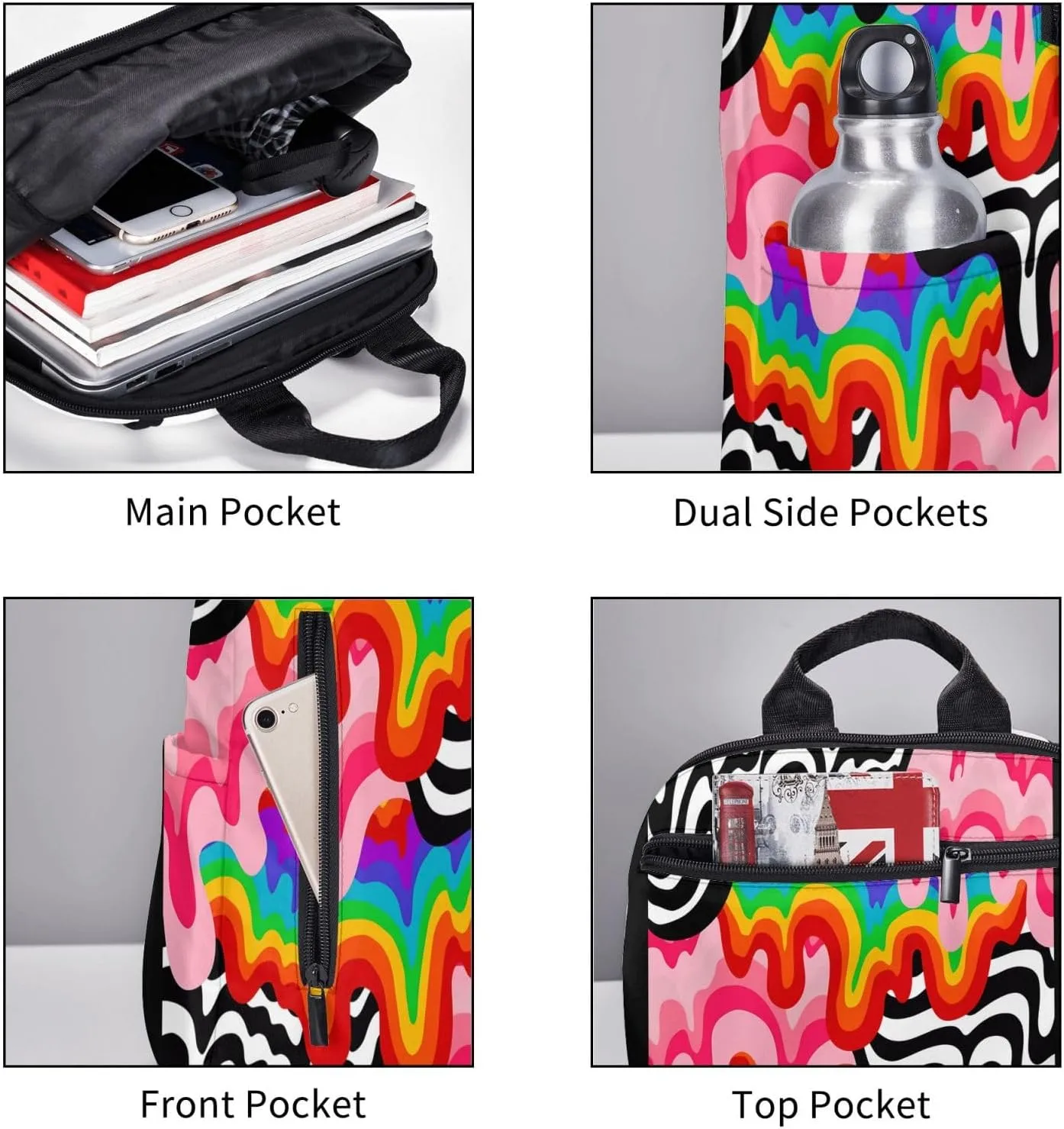 LGBT Rainbow Pride Gay Colorful Graffiti Travel Laptop Backpack Casual Backpacks Double Shoulder Daypack Notebook Rucksack Work Bags Sports Bag for Hiking Camping Beach
