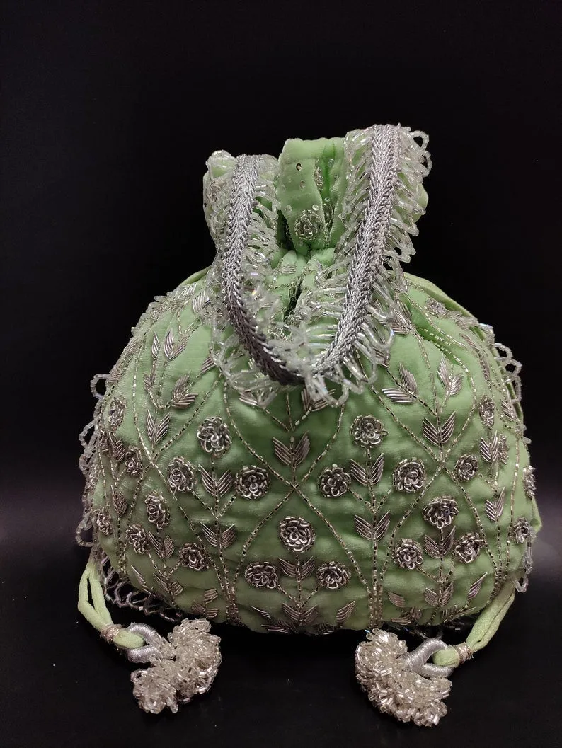Light Green embroidered Potli - Rent
