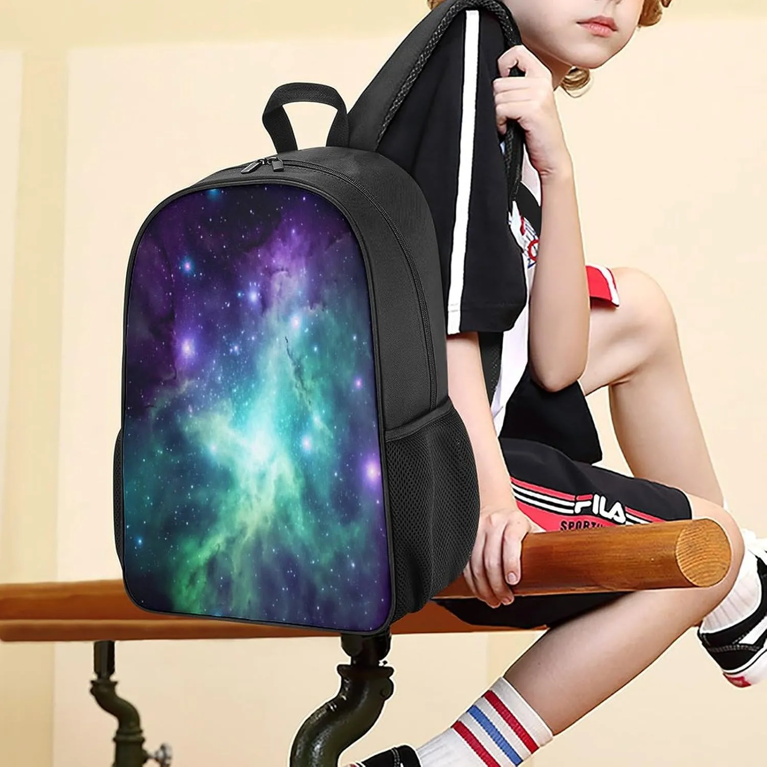 Lightweight Backpacks Cute Travel Bag Durable Green Blue Purple Galaxy Printing Small Travel Backpack For Women & Men