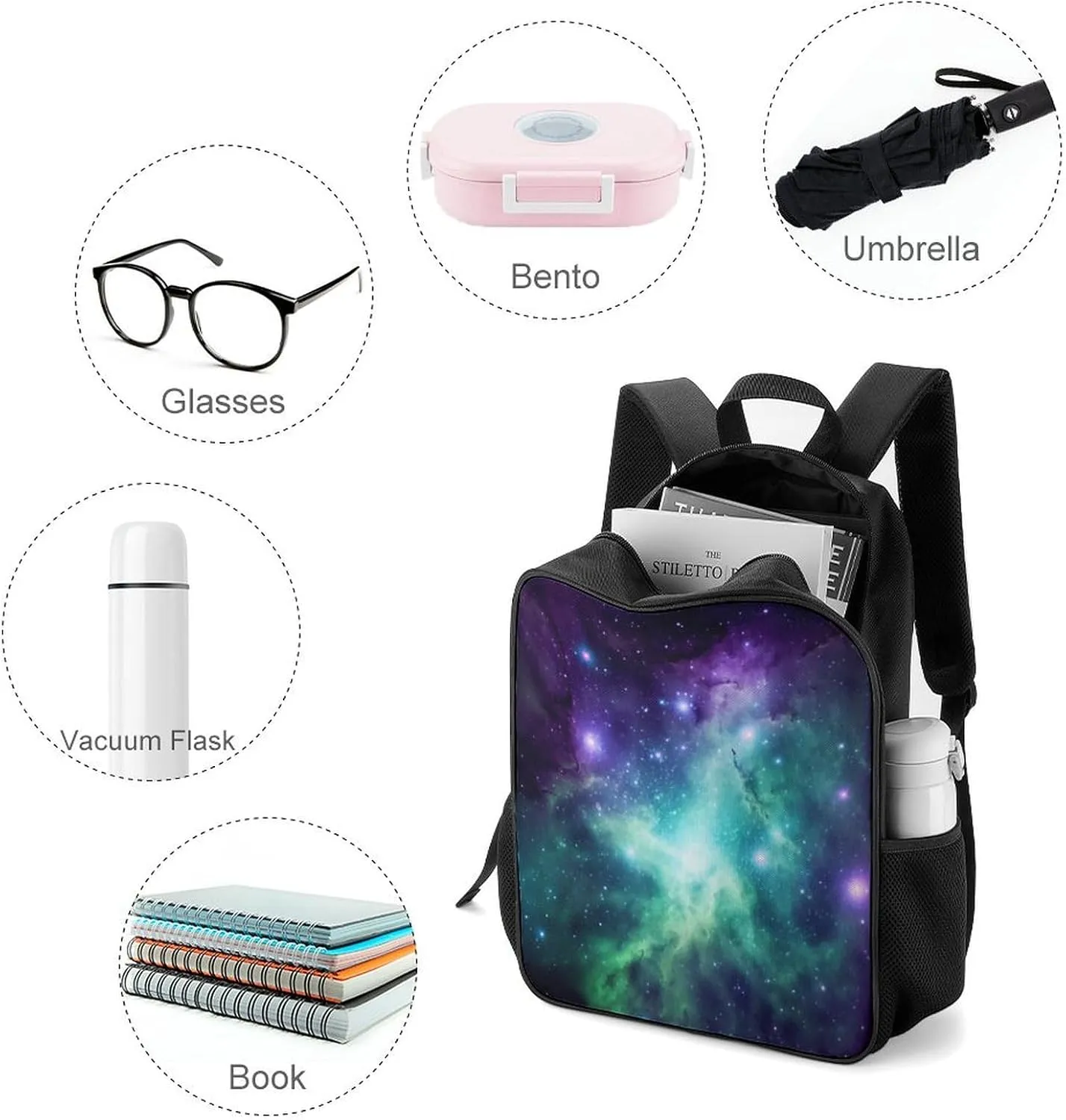 Lightweight Backpacks Cute Travel Bag Durable Green Blue Purple Galaxy Printing Small Travel Backpack For Women & Men