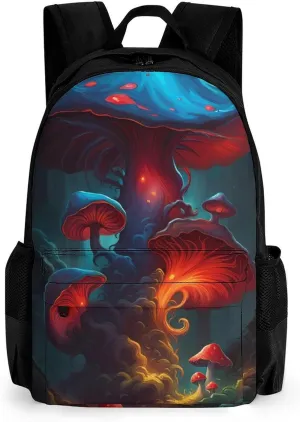 Lightweight Daypack for Camping Business Walking Cycling - Large Capacity Anti-Theft Multipurpose Bookbag, Blue Red Mushroom Glow In The Dark Art Gym Outdoor Hiking Backpack