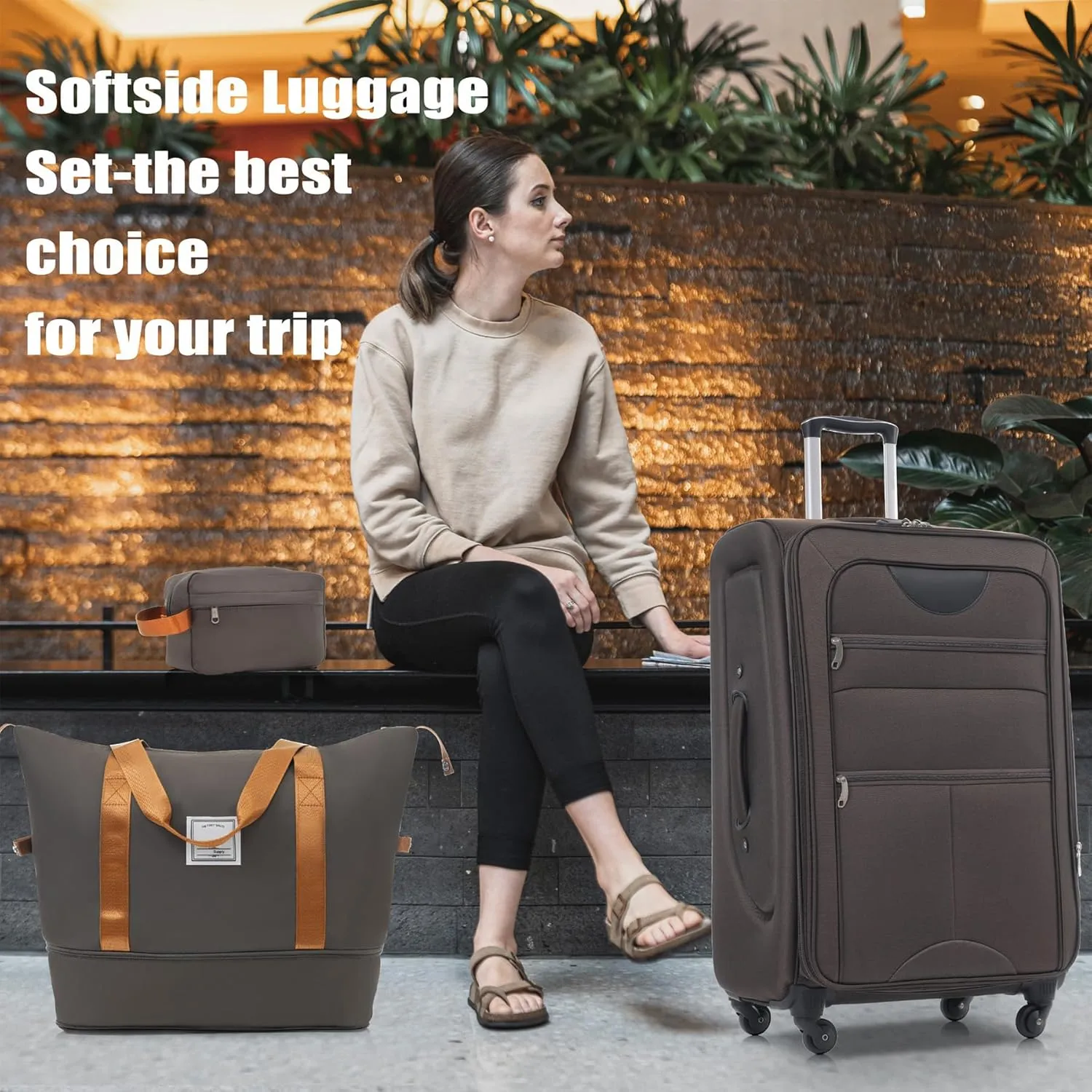 Lightweight Expandable Softside Luggage Sets 3 Piece, Large Capacity Travel Suitcase with Spinner Wheel, TSA Lock, Easy Access Design and Adjustable Telescoping Handle (Brown)