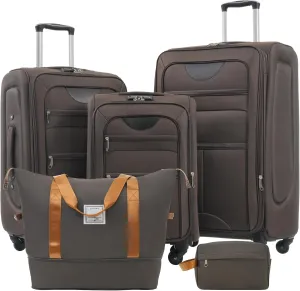 Lightweight Expandable Softside Luggage Sets 3 Piece, Large Capacity Travel Suitcase with Spinner Wheel, TSA Lock, Easy Access Design and Adjustable Telescoping Handle (Brown)