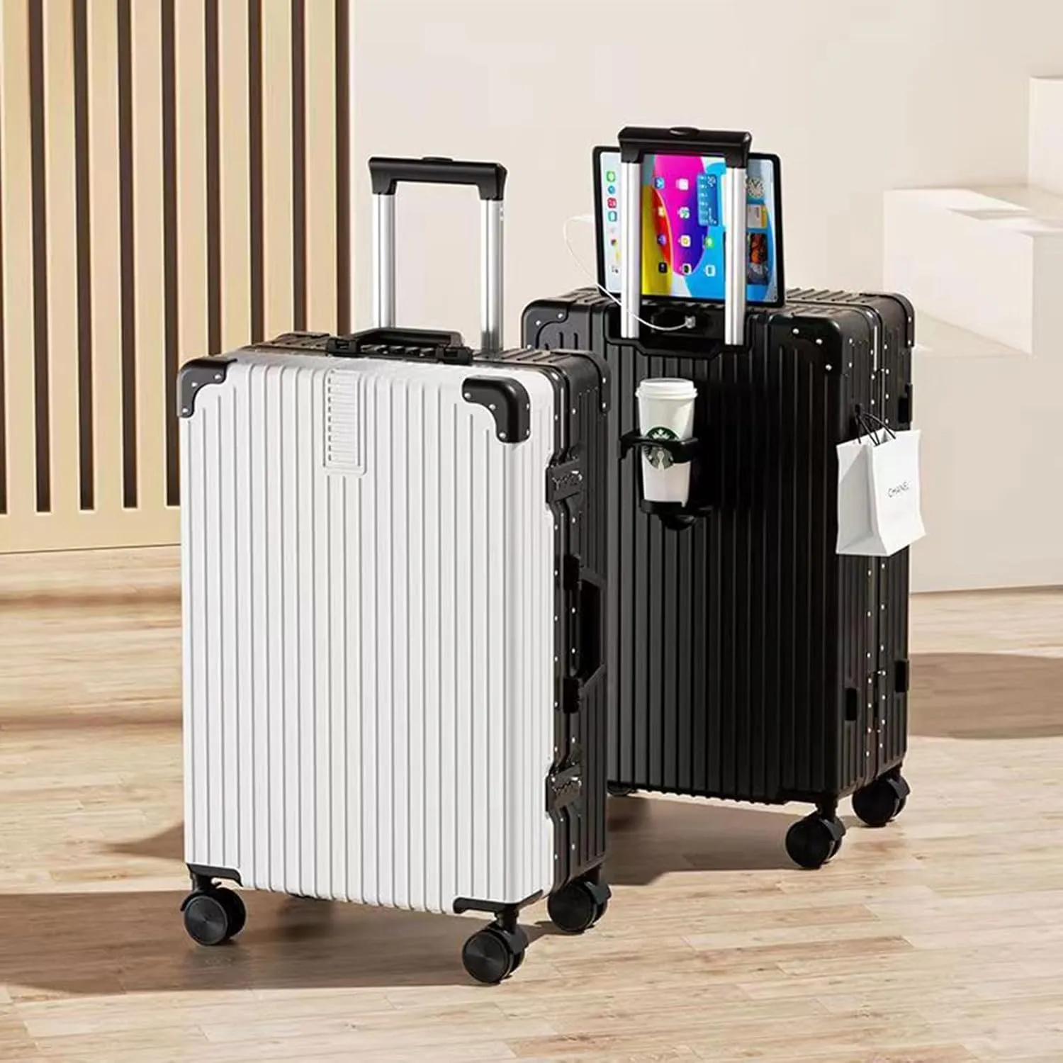 Lightweight Suitecase With Carry-on Bag, With Spinner Wheels, Expandable Luggage, Equipped With Anti-pick Combination Lock (Color : 20 Bag, Size : Rose)