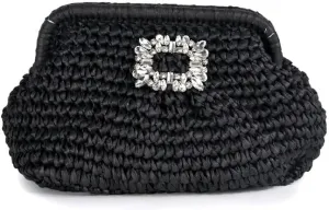 Liliana Glamorous Crystal Buckle Raffia Clutch - Trendy Fashion Elegant Women's Evening Bag Sparkling Rhinestone, H-VACAY